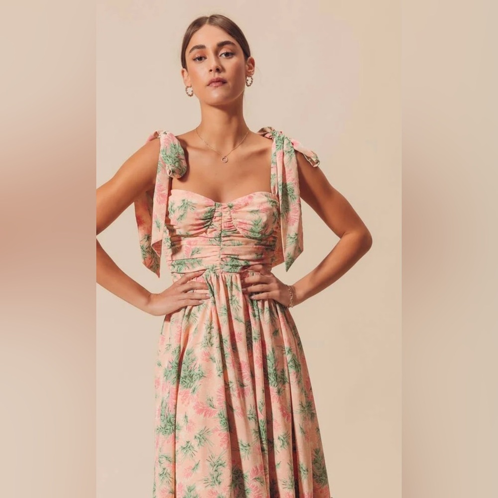 So Me Pink Floral Maxi Dress with Green Print - Picture 4 of 7
